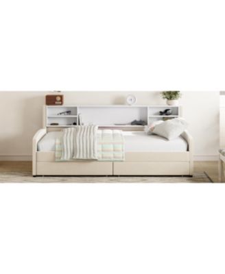 Twin size Upholstered Platform Bed with Storage and Drawers