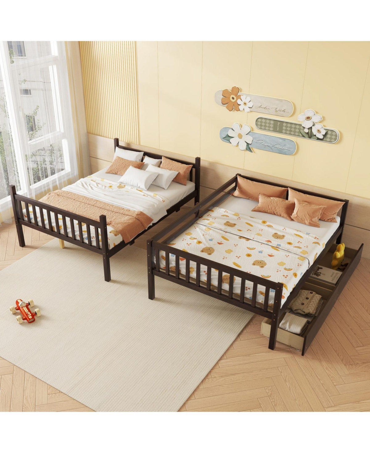 Streamdale Full-Size Bunk Bed with Drawers, Convertible to 2 Full Beds