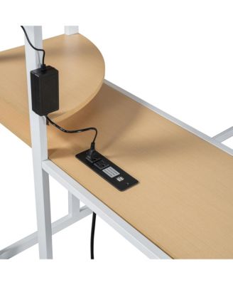 Twin Size Loft Metal Bed with Desk,Shelves,Power Outlet,LED Light and Wardrobe