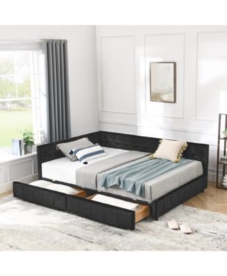 Upholstered Full Bed Frame with Backrest and Armrests, BLACK