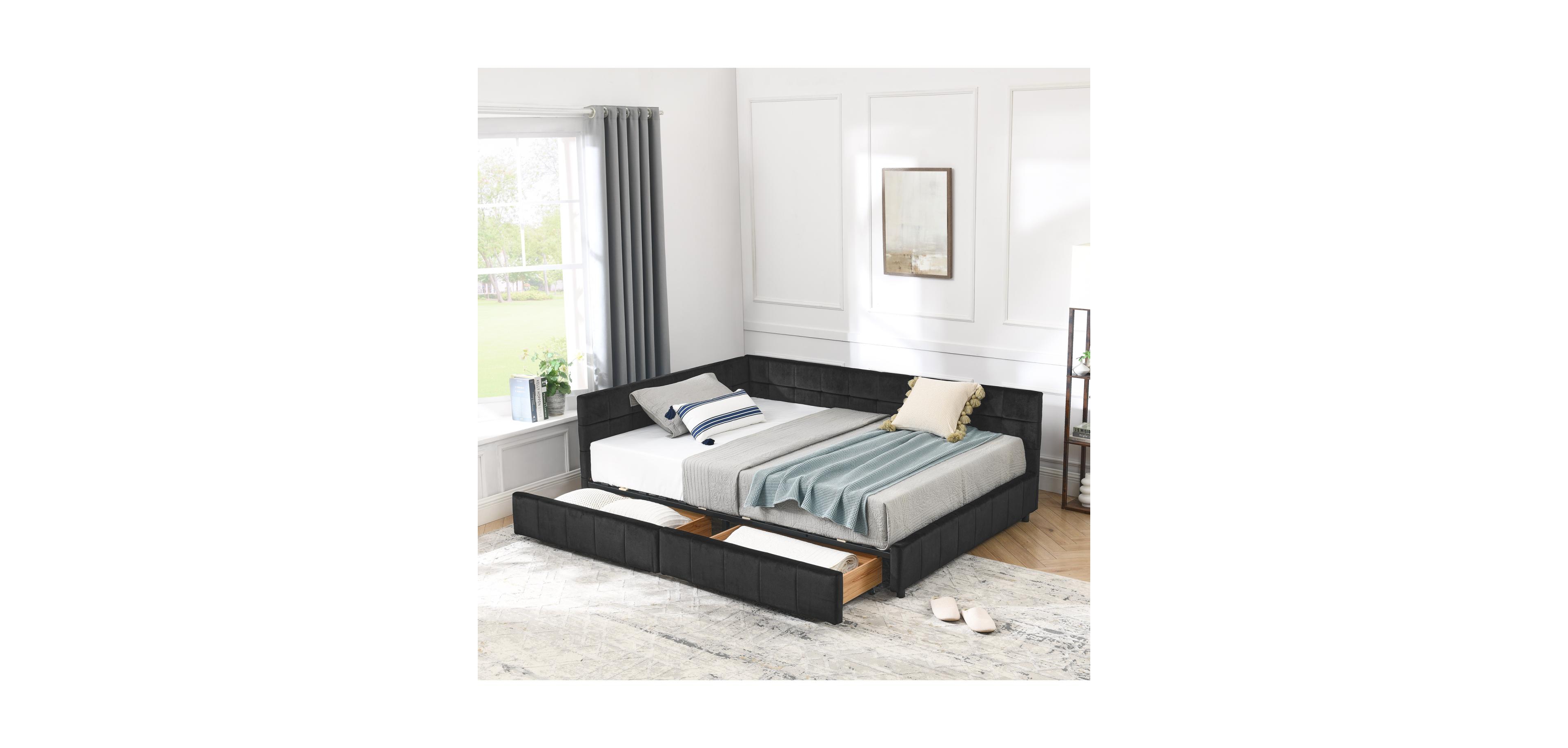 Streamdale Furniture Upholstered Full Bed Frame with Backrest and Armrests, Black