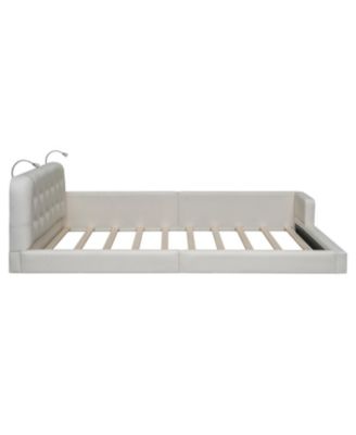 Queen Size Upholstered Platform Bed with 2 Reading Lights