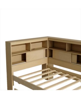 Twin Size Wood Daybed with Storage Shelves, USB and Trundle