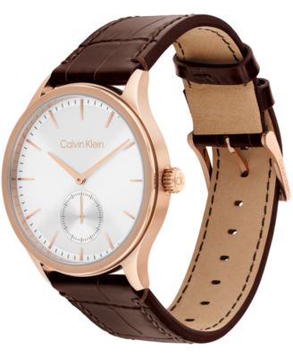 Men's Tailored Dark Brown Leather Strap Watch, 42mm