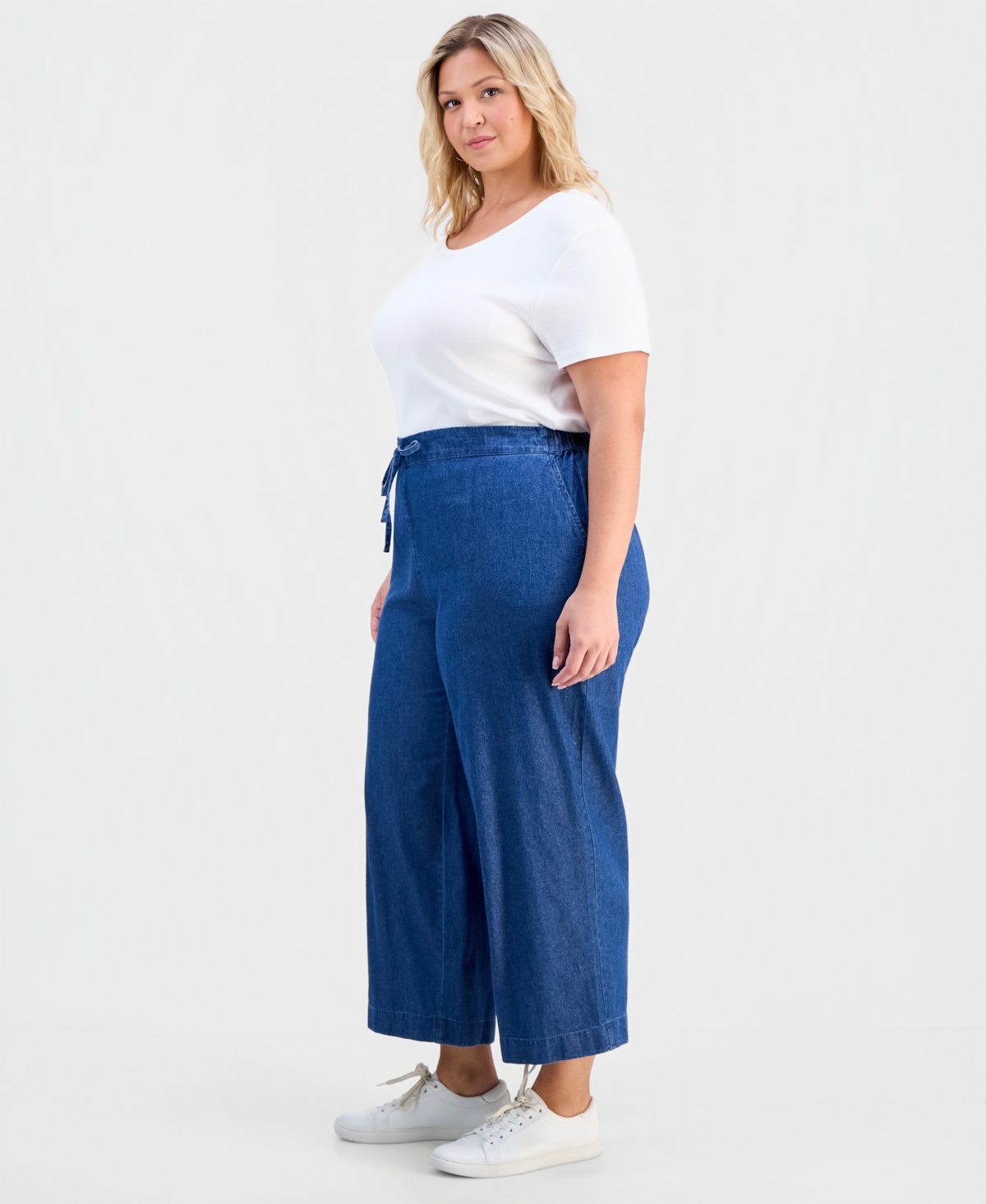 Jones New York Plus Cotton Mid-Rise Pull-On Chambray Pants