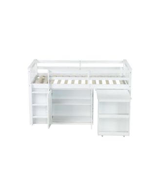 Multifunctional Loft Bed with Desk, Storage, Ladder, and Safety Rail