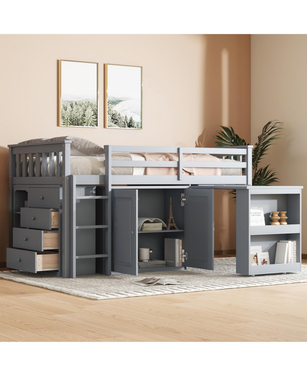 Streamdale Furniture Twin Loft Bed with Storage, Desk, and Safety Features