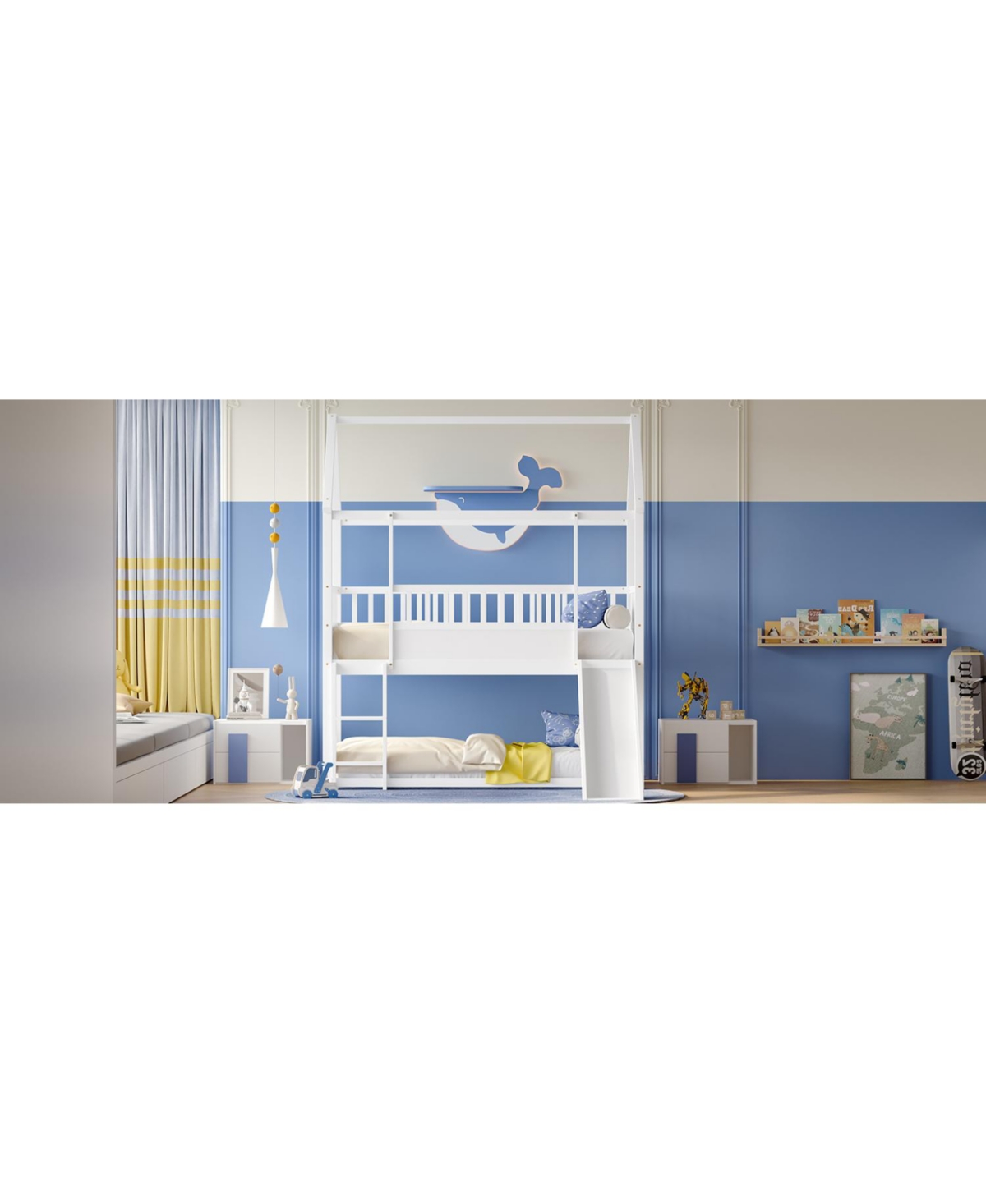 Streamdale Furniture Twin Over Twin Wood Bunk Bed with Convertible Slide, Ladder & Safety Guardrail