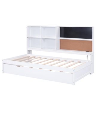 Streamdale Twin Size Daybed with Storage Shelves, Blackboard, Cork board, USB Ports and Twin Size Trundle