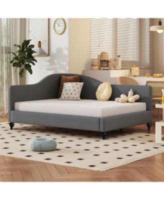 Full Size L-Shaped Linen Daybed, with Solid Wood Legs