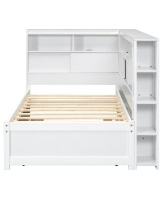 Twin Size Wood Daybed with Storage Shelves, USB and Trundle
