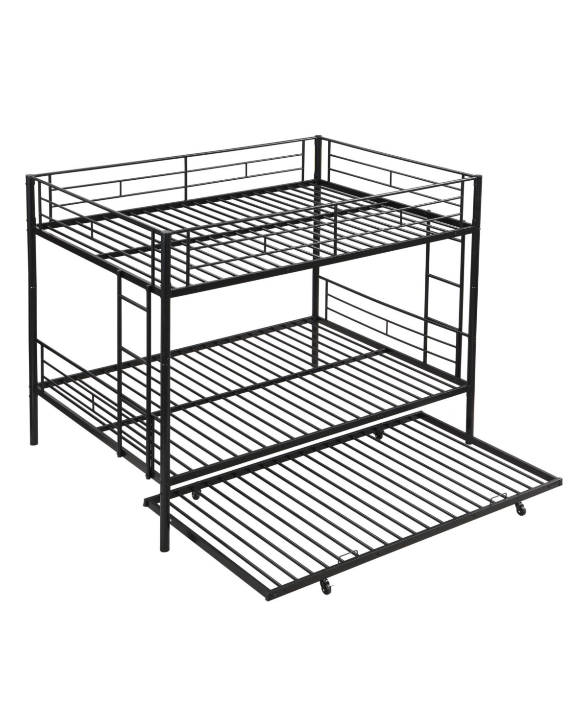 Streamdale Furniture Full Over Full with trundle Metal Bunk Bed, No Box Spring Needed, Easy Assemble