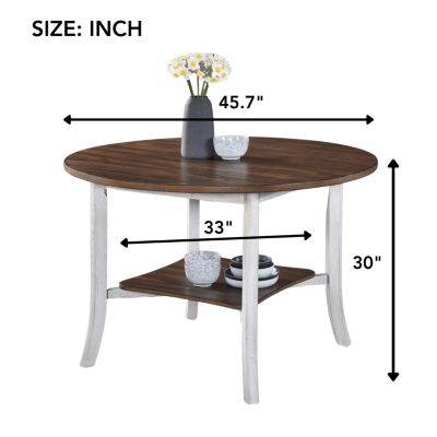 Round Dining Table With Shelf Height 30 inch Modern Farmhouse Retro Design