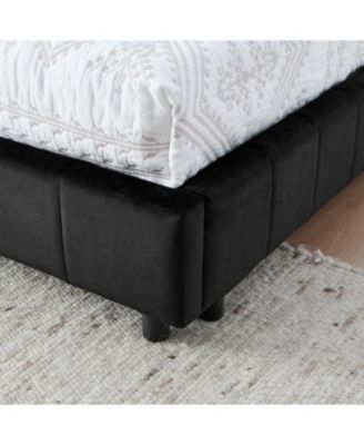 Queen Upholstered Bed Frame with Backrest and Armrests, Velvet, Black (85.5"x64.5"x30.5")