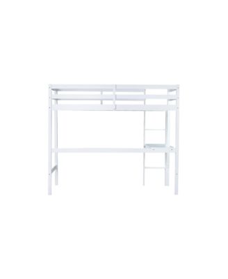 Streamdale Twin High Loft Bed, Rubber Wood Loft Bed with Safety Guardrail, built-in desk, ladder