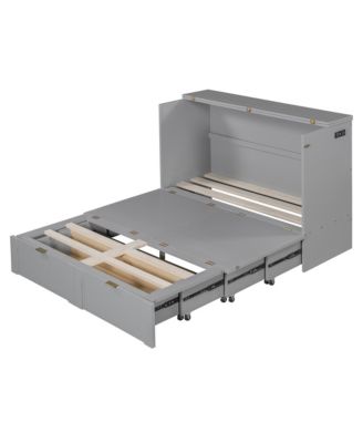  Full Size Murphy Bed with drawer and a set of Sockets & USB Ports, Pulley Structure Design, White