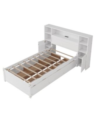 Wood Storage Bed with Bookcase Headboard 6 Drawers Twin