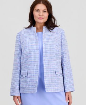 Plus Size Open-Front Tweed Jacket