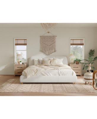 White Linen Upholstered Bed Frame