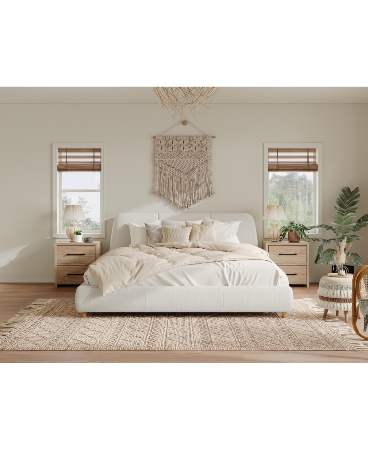 Streamdale Furniture White Linen Upholstered Bed Frame