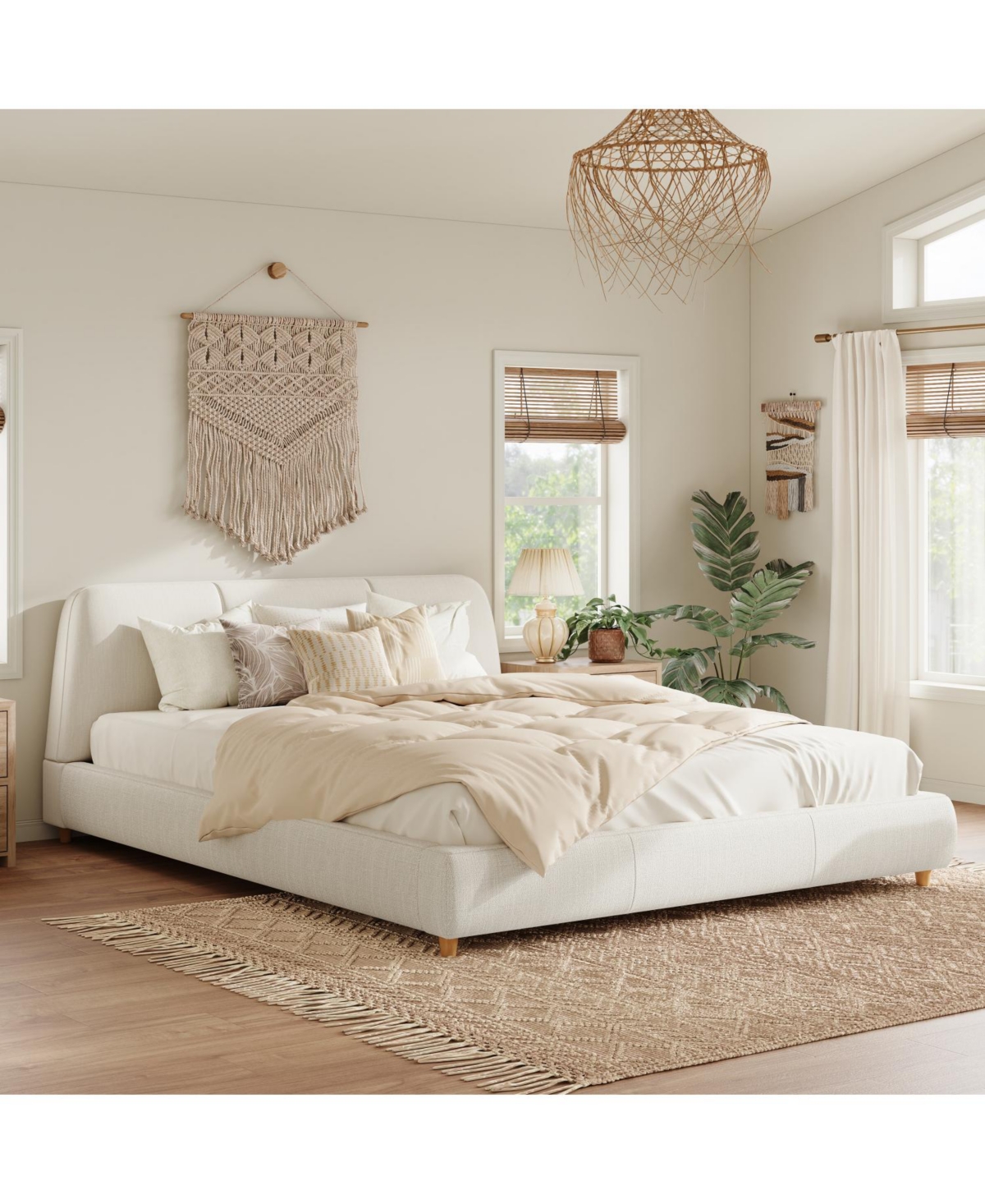 Streamdale Furniture White Linen Upholstered Bed Frame