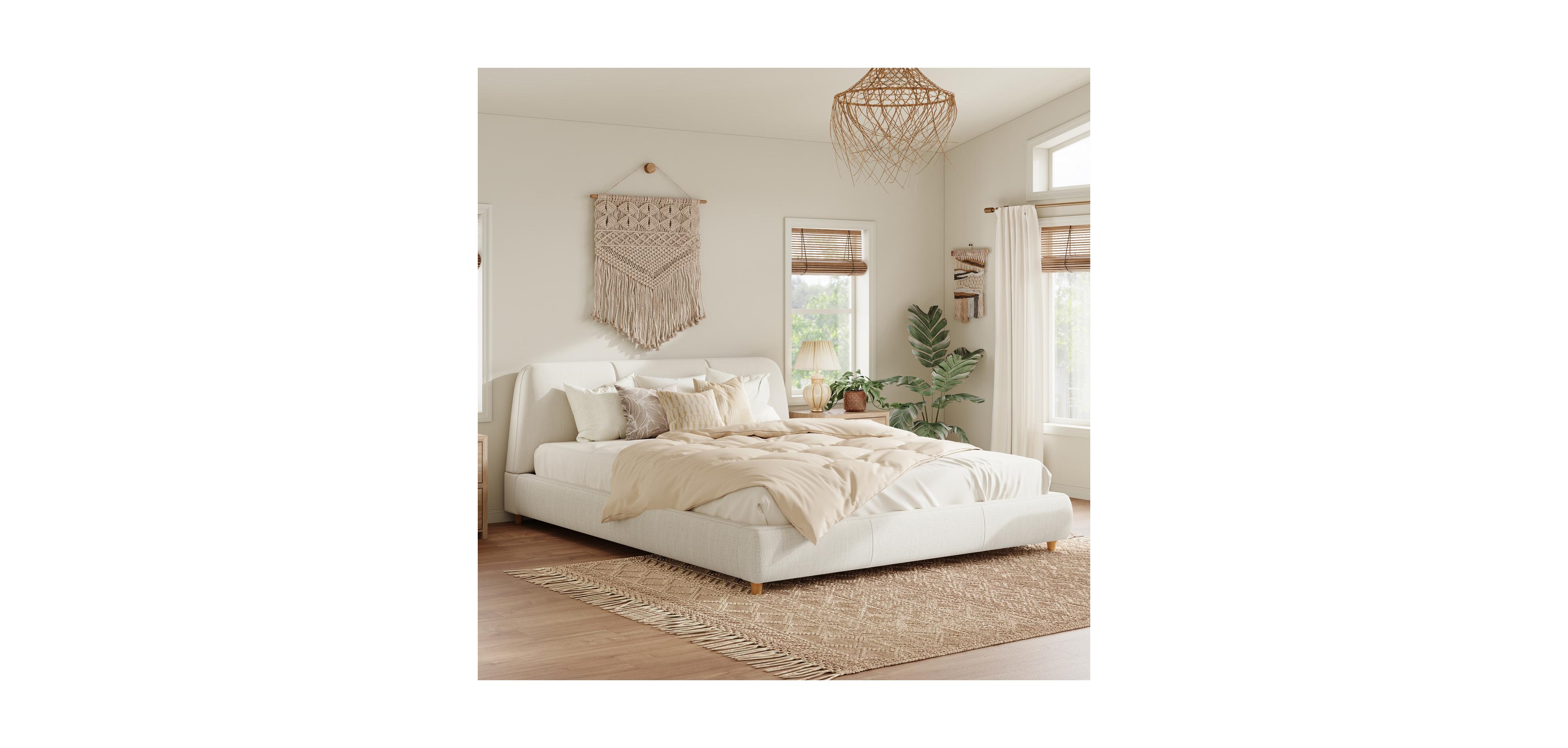 Streamdale Furniture White Linen Upholstered Bed Frame