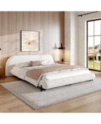 Upholstered Bed Frame with Boucle Fabric and Steel Legs