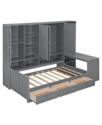 Twin Wood Daybed with Drawers, Desk & Shelves