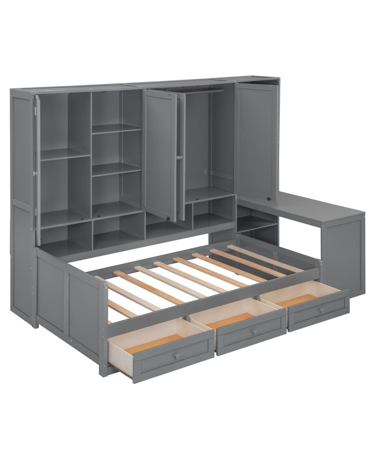 Streamdale Furniture Twin Wood Daybed with Drawers, Desk & Shelves