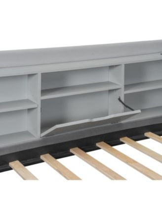 Twin Size Upholstered Daybed with Trundle Storage Shelves USB & Outlet