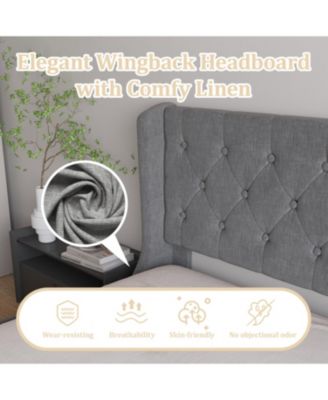 Dark Grey Button Tufted Wingback Bed Frame with 4 Drawers