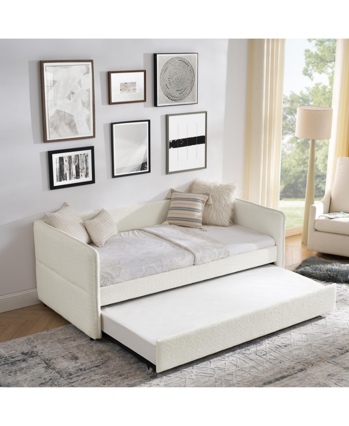 Streamdale Furniture Beige Boucle Daybed with Trundle