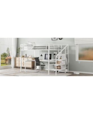 Queen Loft Bed with Desk Wardrobe & LED