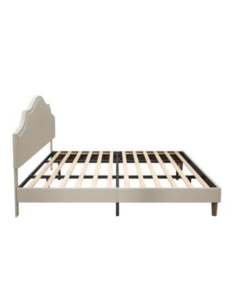 King Upholstered Platform Bed with Adjustable Headboard Beige