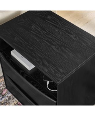 Mid Century Modern Nightstand with Charging Station & Drawers Black