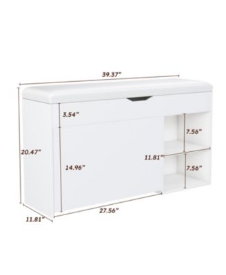 Entryway Bench Shoe Storage Flip-Up Drawers Hidden Cabinet White