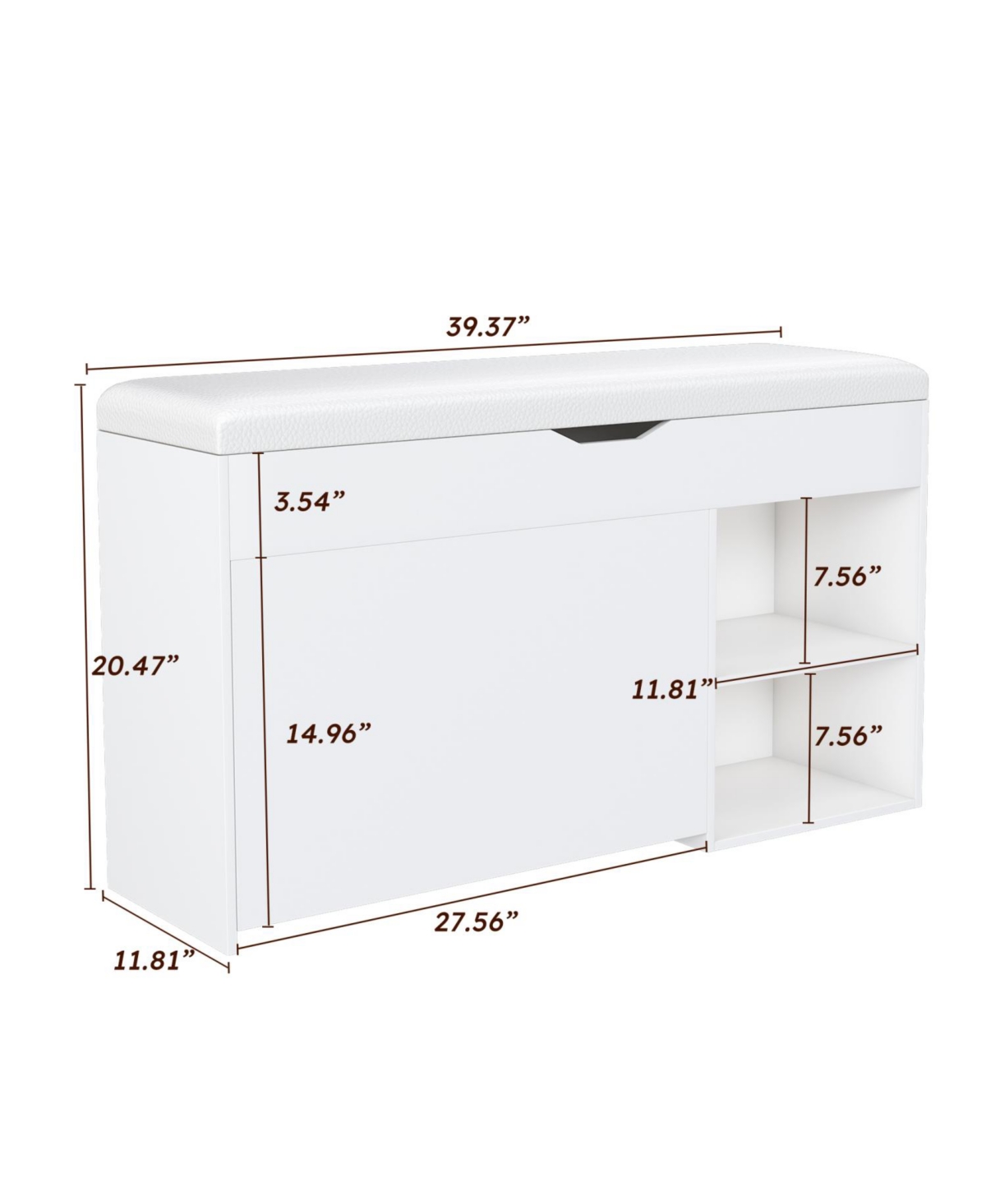 Streamdale Furniture Entryway Bench Shoe Storage Flip-Up Drawers Hidden Cabinet White