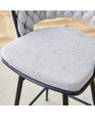 Swivel Bar Stools - Light Gray Linen & Black Iron (Set of 2)