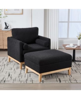 Farmhouse Upholstered Accent Chair & Ottoman