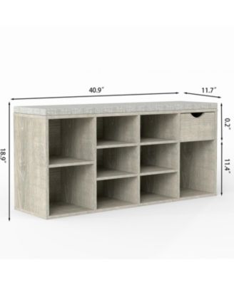 Storage Bench with Cushion Drawer & Shoe Rack