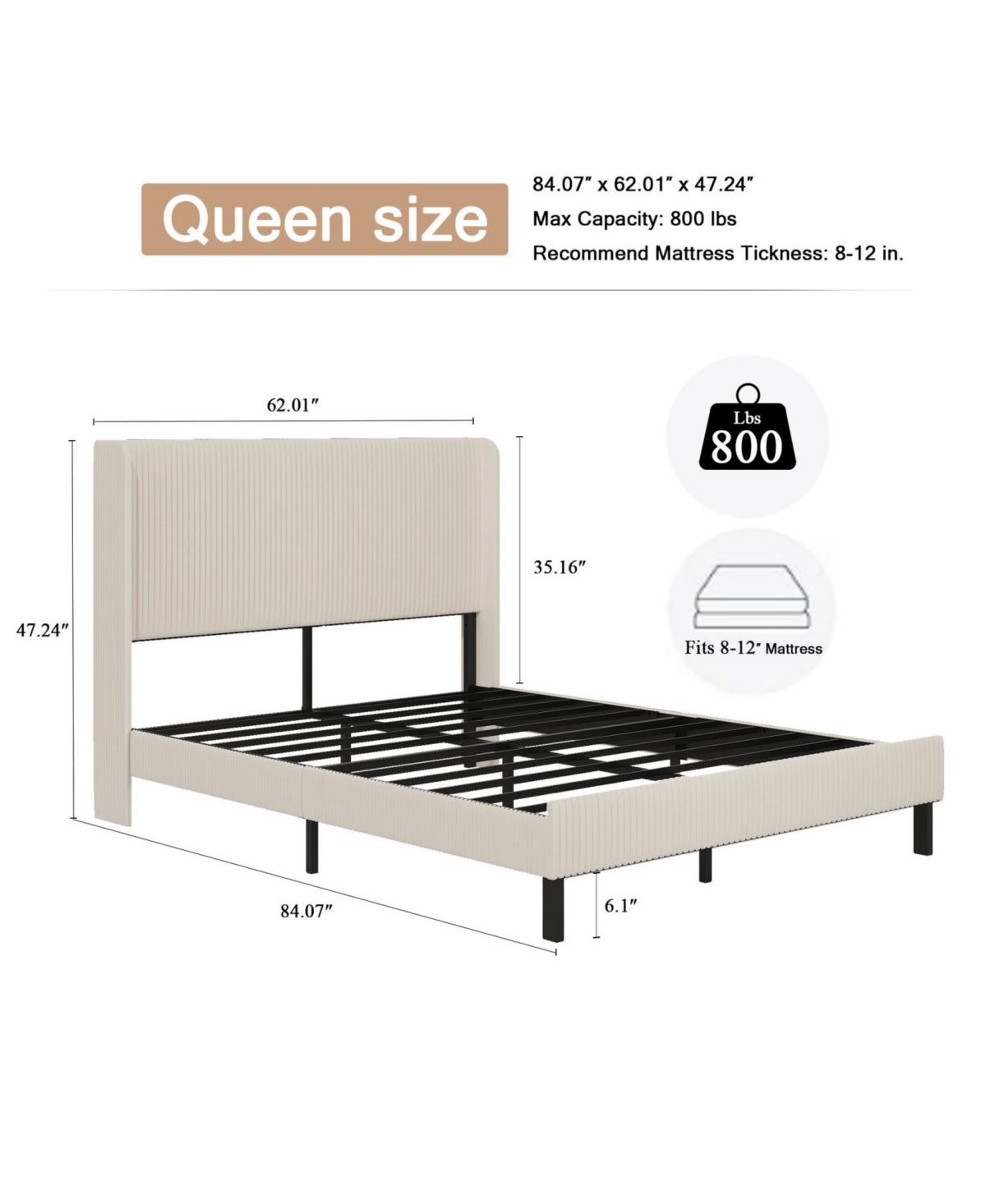 Streamdale Furniture Queen Platform Bed with Charging Station
