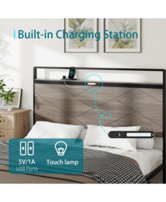 Full Bed Frame with LED Headboard & USB