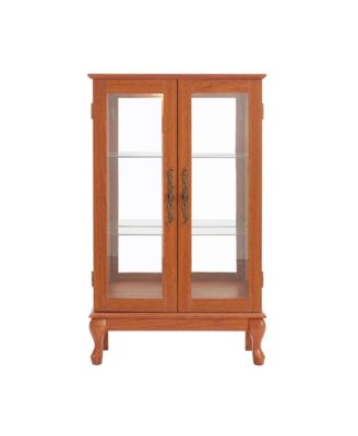 Dark Oak Curio Cabinet with Glass Doors & Adjustable Shelves