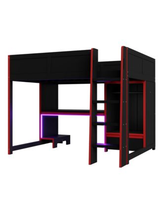 Gaming Loft Bed with Desk, Wardrobe & LED