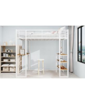 Iron Loft Bed with L-Shaped Desk and Stairs