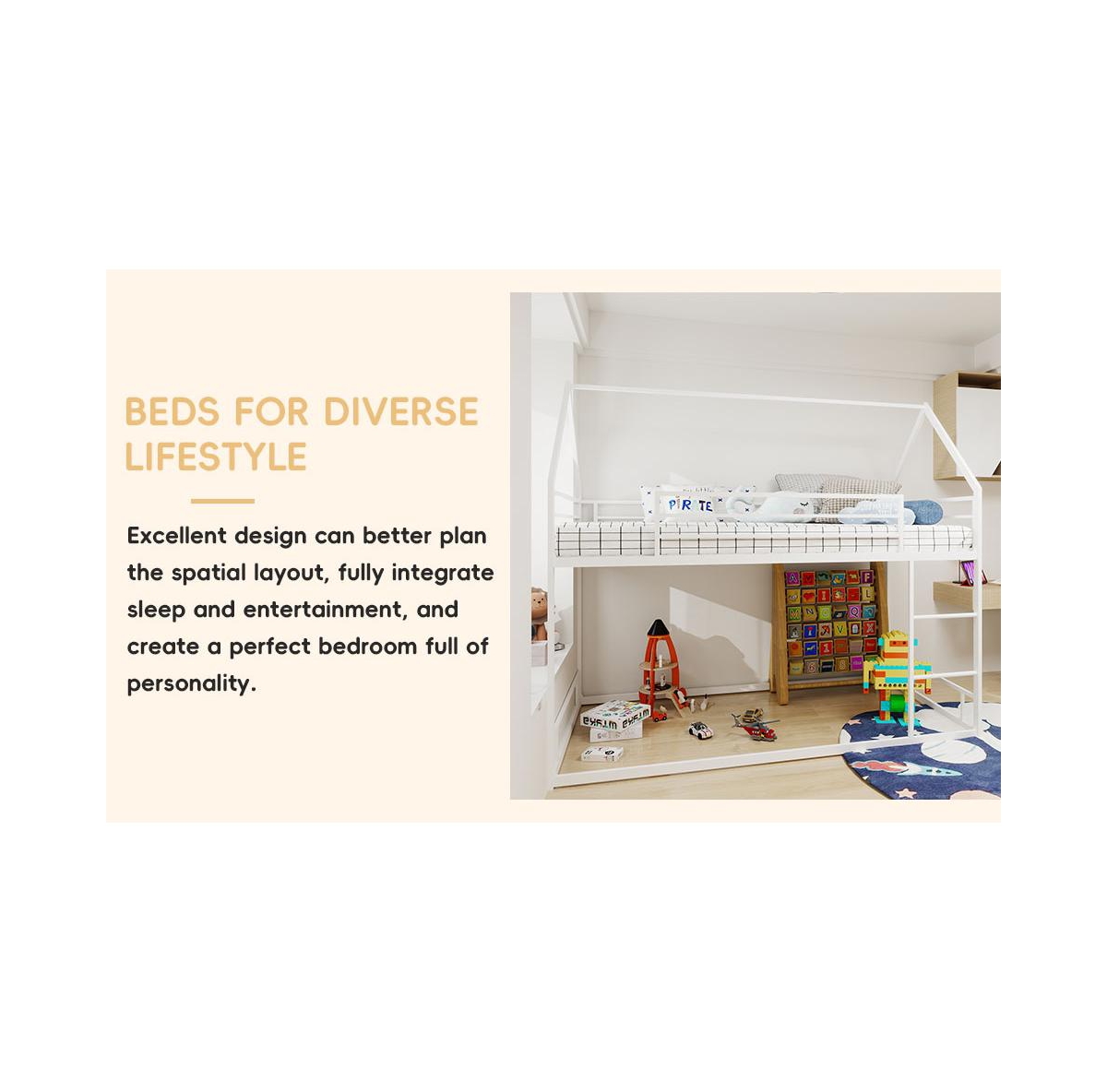 Streamdale Furniture Metal Twin Bunk Bed, Heavy-Duty, Noise Reduced, White