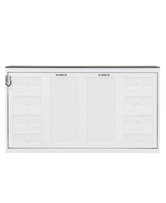 Twin Murphy Bed with LED, Foldable Cabinet, Hidden Wall Bed