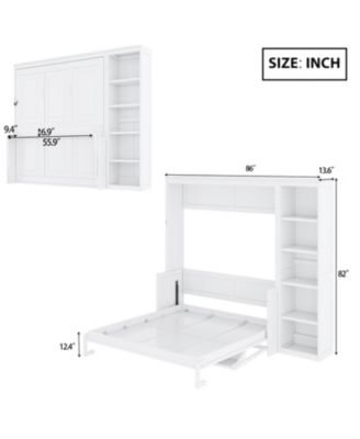 Full Size Wood Murphy Bed with Desk and Bookshelf