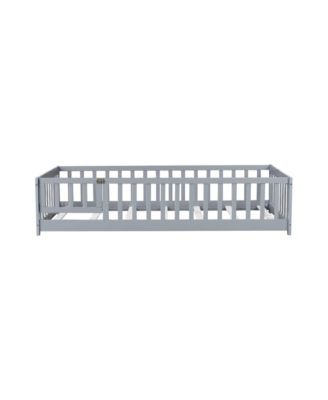 Twin Floor Bed with Fence & Door, Grey