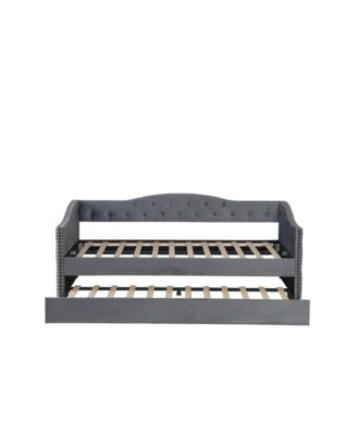  Twin Upholstered Daybed with Trundle, USB, Velvet
